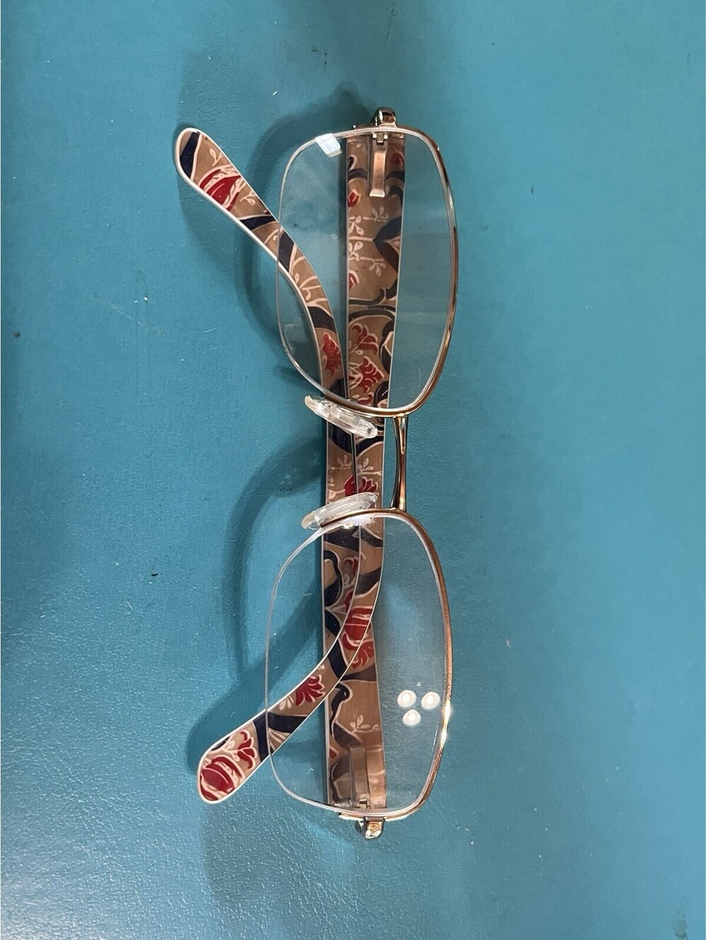 Prada VPR52N Gold Half Rim Eyeglass Frames Floral Temples Italy 53-18 135